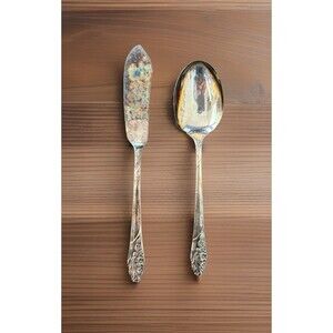 Vintage Oneida Community Plate Evening Star Soup Spoon & Butter Knife Lot
